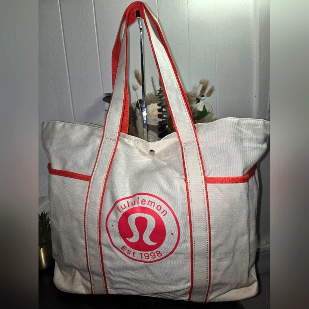 lululemon athletica Cream and Red Tote Bag
